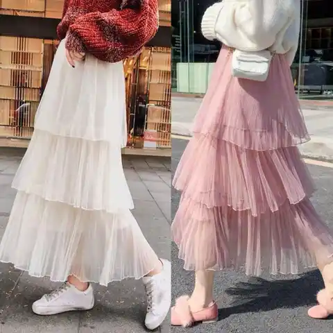 Women Solid Color High Waist Pleated Elastic Tiered Layered A Line Midi Dress Women's Skirts Woman Skirts Skirts Womens Faldas