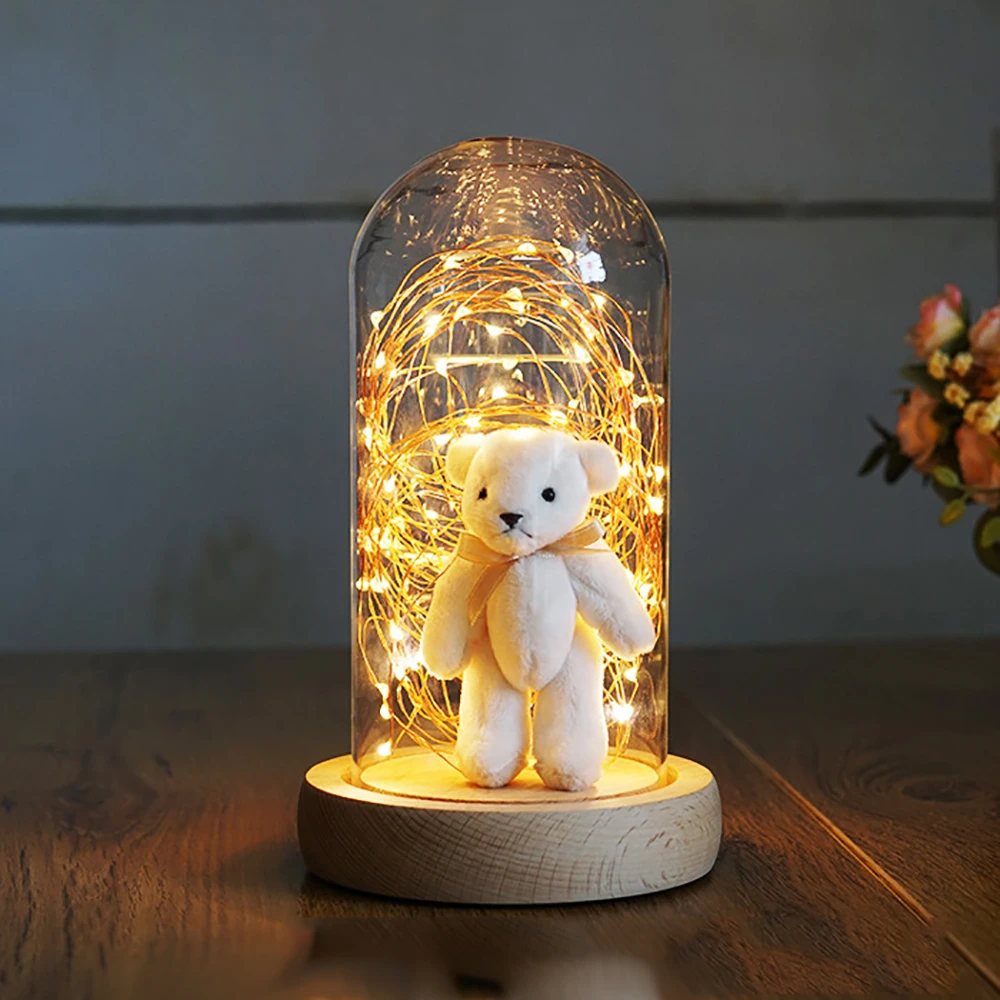 bear Ночной светильник с питанием от USB, креативный стеклянный Мишка/кролик, окружающий светильник для рождества, новинка, праздничные подарки, домашняя декоративная бутылка из стекла - Испускаемый цвет: bear