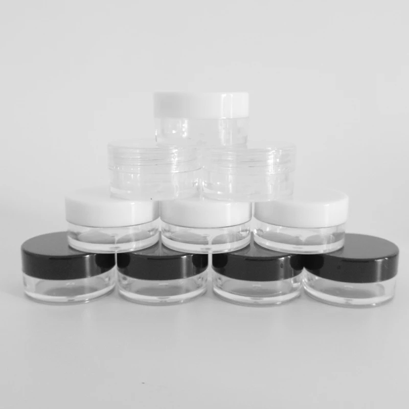 

100pcs 2g 3g 5g Jar Make Up Jar Cosmetic Sample Empty Container Plastic Round Lid Small Bottle with Black White Clear Cap