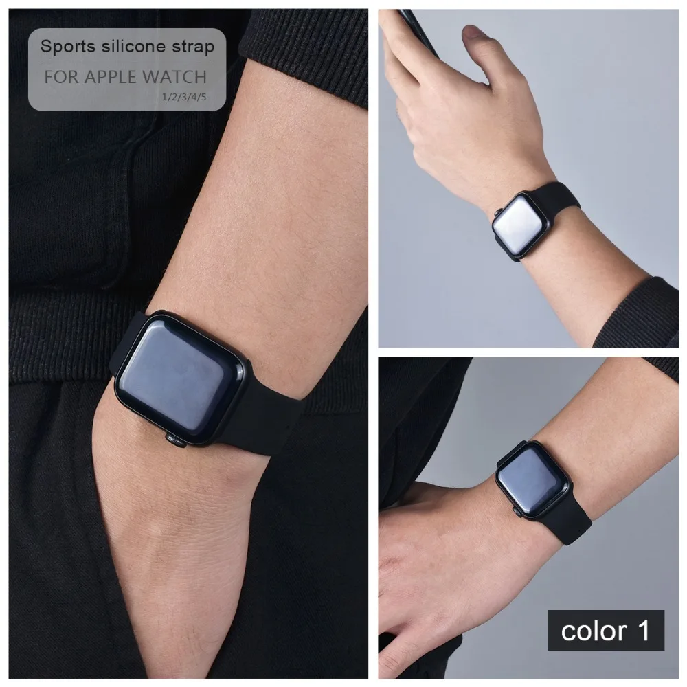 Мягкий силиконовый спортивный ремешок для Apple Watch 5 4 3 2 1 38 мм 42 мм, резиновый ремешок для часов Iwatch series 5 4 40 мм 44 мм