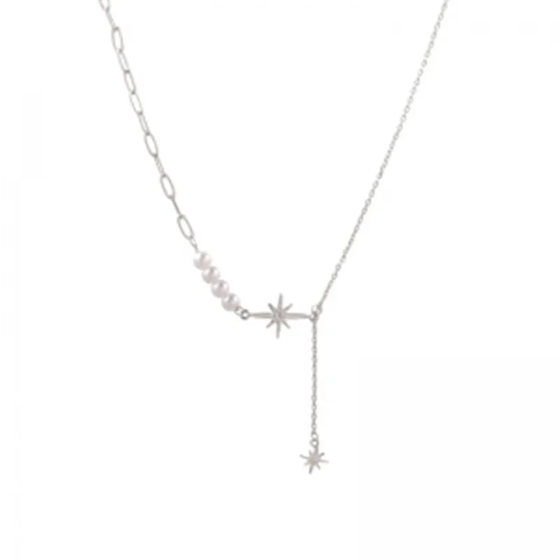 

Korean Necklace Fashion Jewelry Simulation Pearl Eight Pointed Star Statement Necklace Women Clavicle Chain Necklace Wholesale