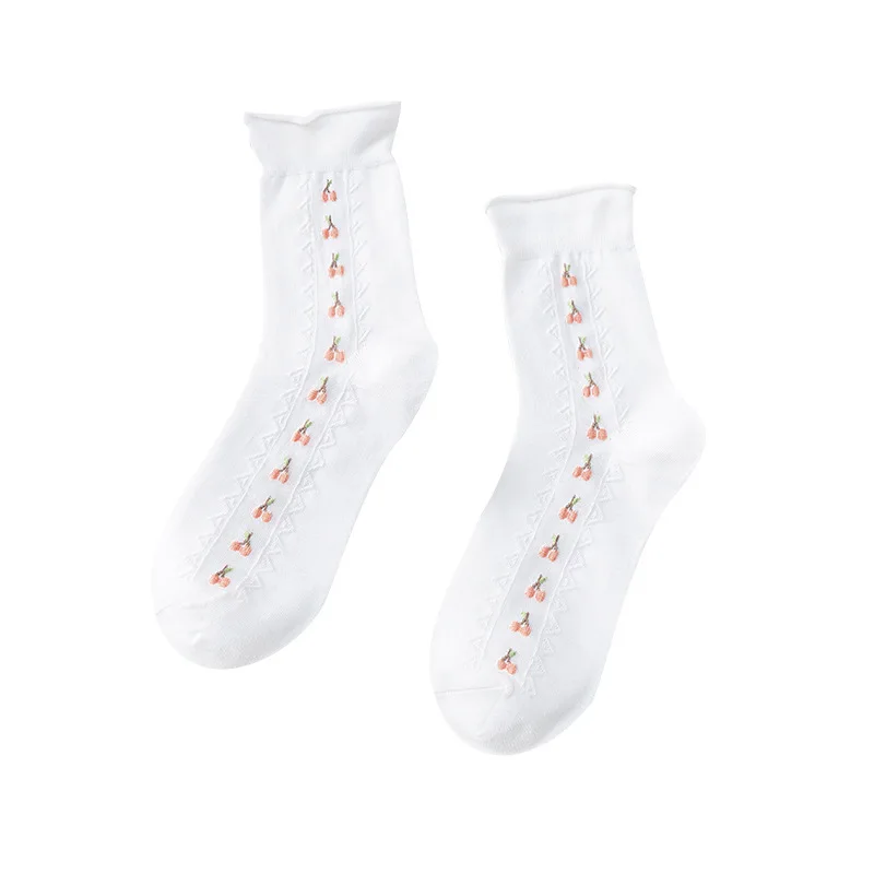 

Dreamlikelin Korean Style Sweet Strawberry Socks Thin Girls Mesh Breathable Middle Tube Socks Student Cotton Socks