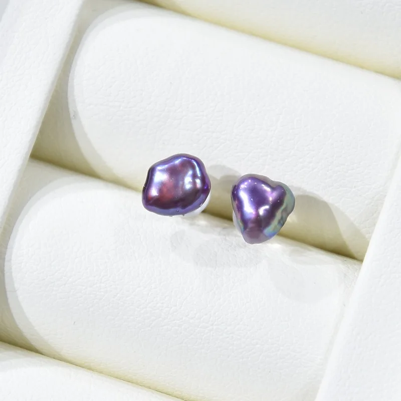 

925 Sterling Silver Natural Freshwater Baroque Keshi Mini Purple Pearl Stud Luxury Charming Earrings Jewelry for Women Gift New