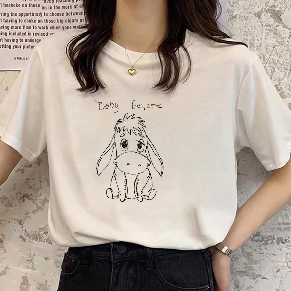 

New Products Winnie The Pooh Women T-shirts Disney Harajuku Cartoon Female Teeshirts White Round Neck Short Sleeves Summer Top