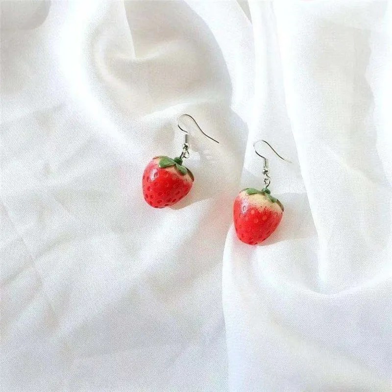 

Lovely Fruit Stawberry Drop Earrings for Women Girls DIY Handmade Bread Food Drop Earrings Funny Jewelry Holiday Gifts