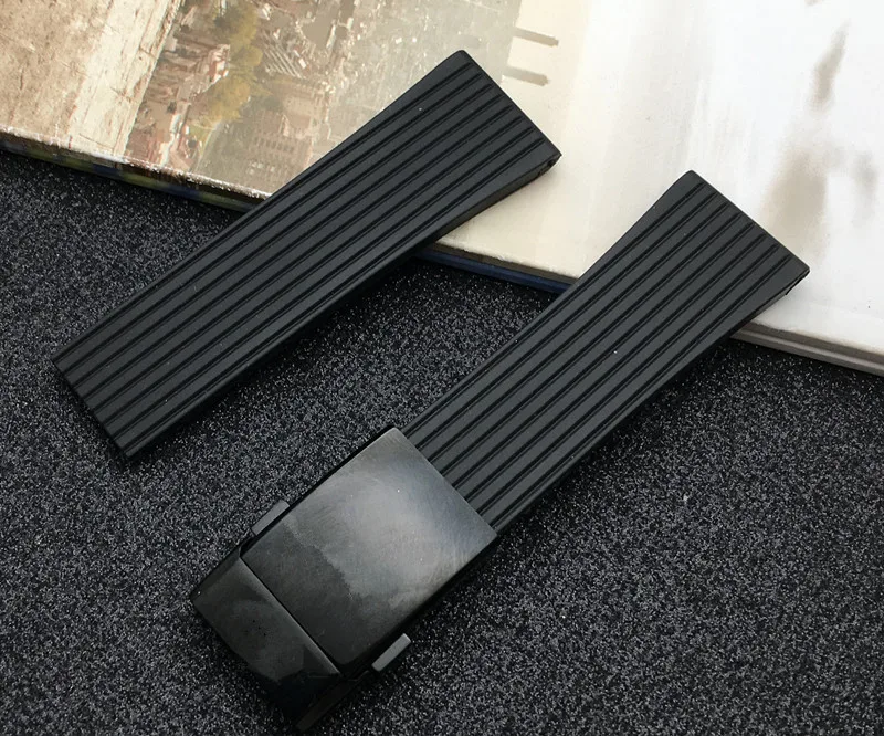 Черный высококачественный мягкий силиконовый резиновый ремешок для часов 24 мм