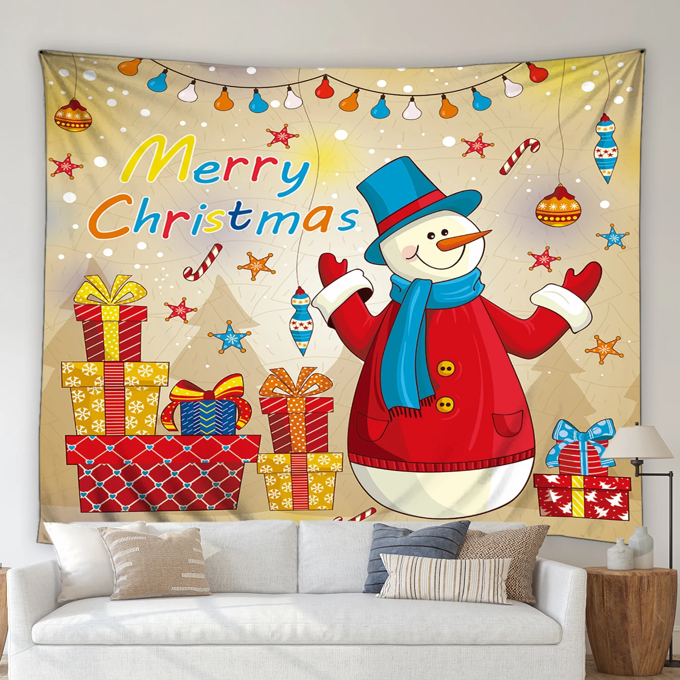

Рождественский гобелен, снеговик, Санта-Клаус, лось, Рождественский шар, Подарочная коробка, украшение вечерние, ткань для гостиной, спальни, настенное одеяло