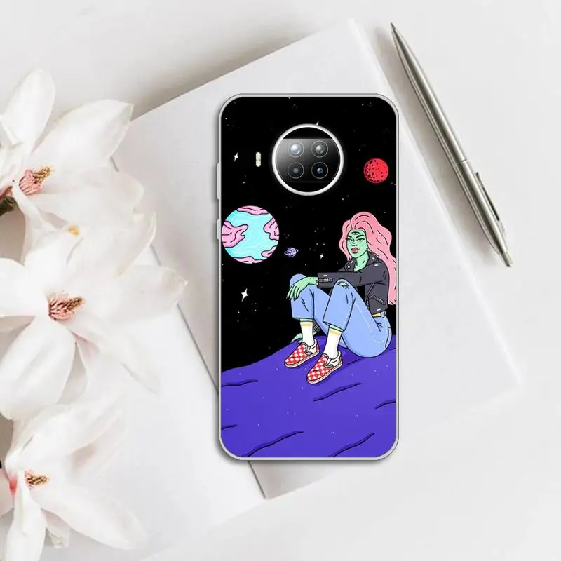 

Alien cartoon eyes girl Phone Case Transparent for Xiaomi mi note 10 8 9 t HUAWEI p30 40 11 Samsung S 8 9 10 20 pro lite
