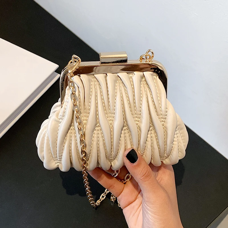 

Mini Leather Shoulder Bags for Women 2021 Fashion Pleated Crossbody Bags Ladies Summer Chain Messenger Bag Simple Small Handbags