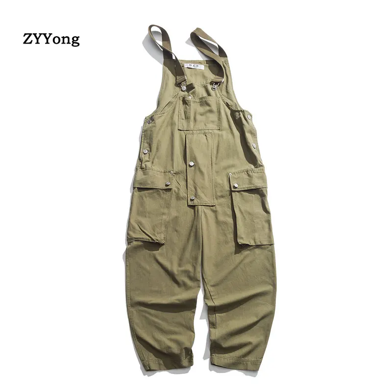 ZYYong American Street Fashion Cotton Trend Couple Loose Straight Pocket Bib Men's Workwear Casual Pants Jumpsuit Men's Pants