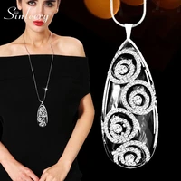 sinleery new arrival female pendant necklace black zirconia flower long chain necklace women necklaces wholesale sales zd1 ssk
