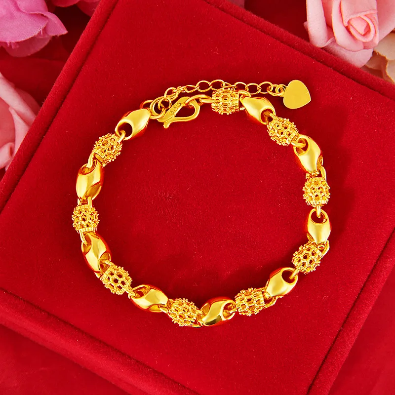

Pulseira feminina de ouro 24k, corrente lingball longa de 18cm-19cm, pulseira de corrente feminina, acessórios de joias altas