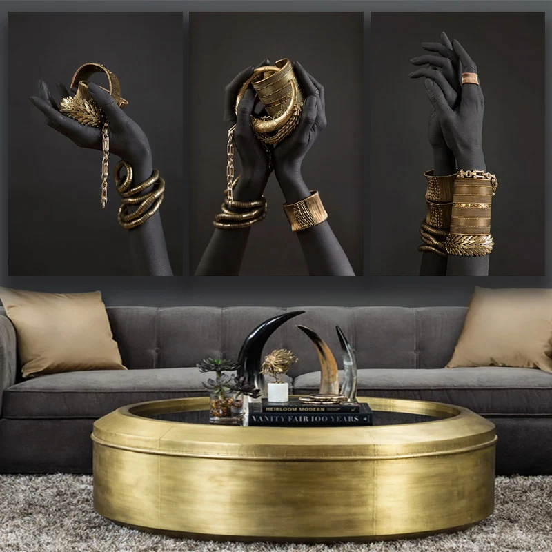 

Black and Gold Hand with Gold Bracelet Oil Painting on Canvas African Art Posters Prints Wall Pictures for Living Room Decor
