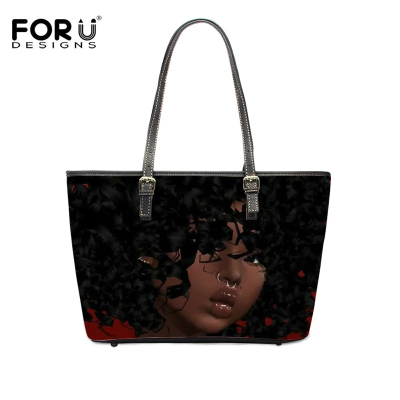 FORUDESIGNS/черный афро Детские футболки для девочек с принтом кожаные сумки из