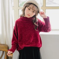 new 2019 girls loose thick sweaters kids turtleneck warm sweater children knit shirt teenager girls autumn clothes age 4 16 yrs