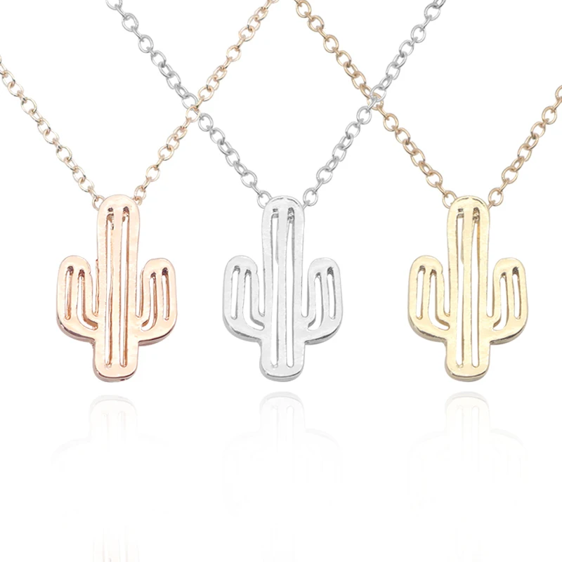 Простые полые кактус ожерелье розовое золото Лето минималистский пустыня