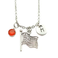 usa flag necklace birthstone creative initial letter monogram fashion jewelry women christmas gifts accessories pendant