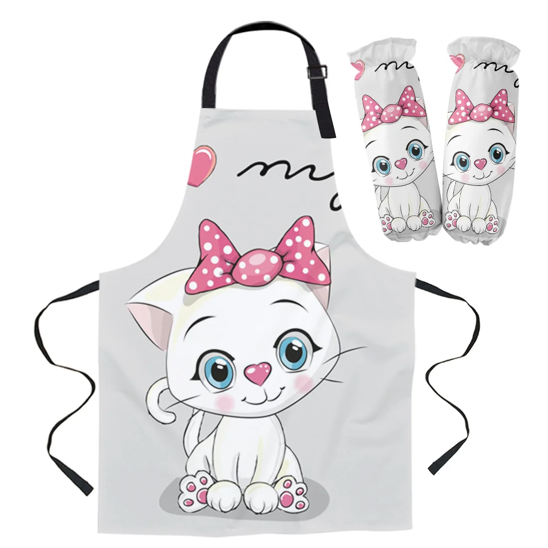 Милый фартук с розовым бантом и изображением котенка из мультфильма перчатки для