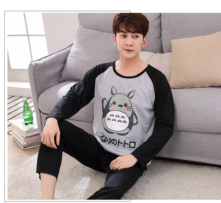 Totoro-Men Пижамный комплект для пары Pigiama Donna, комплект женской одежды для сна, костюм для сна с длинным рукавом, повседневная женская домашняя одежда - Цвет: Totoro-Men