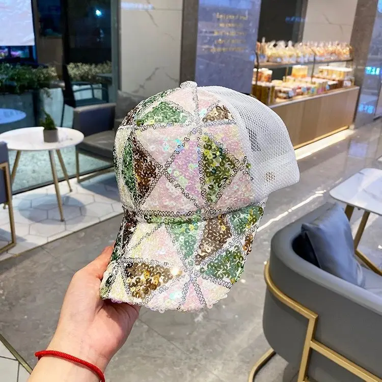 [YARBUU] baseball cap new fashion high quality Sequin NET cap women and girl Sun Protection Cap Triangle hat wholesale