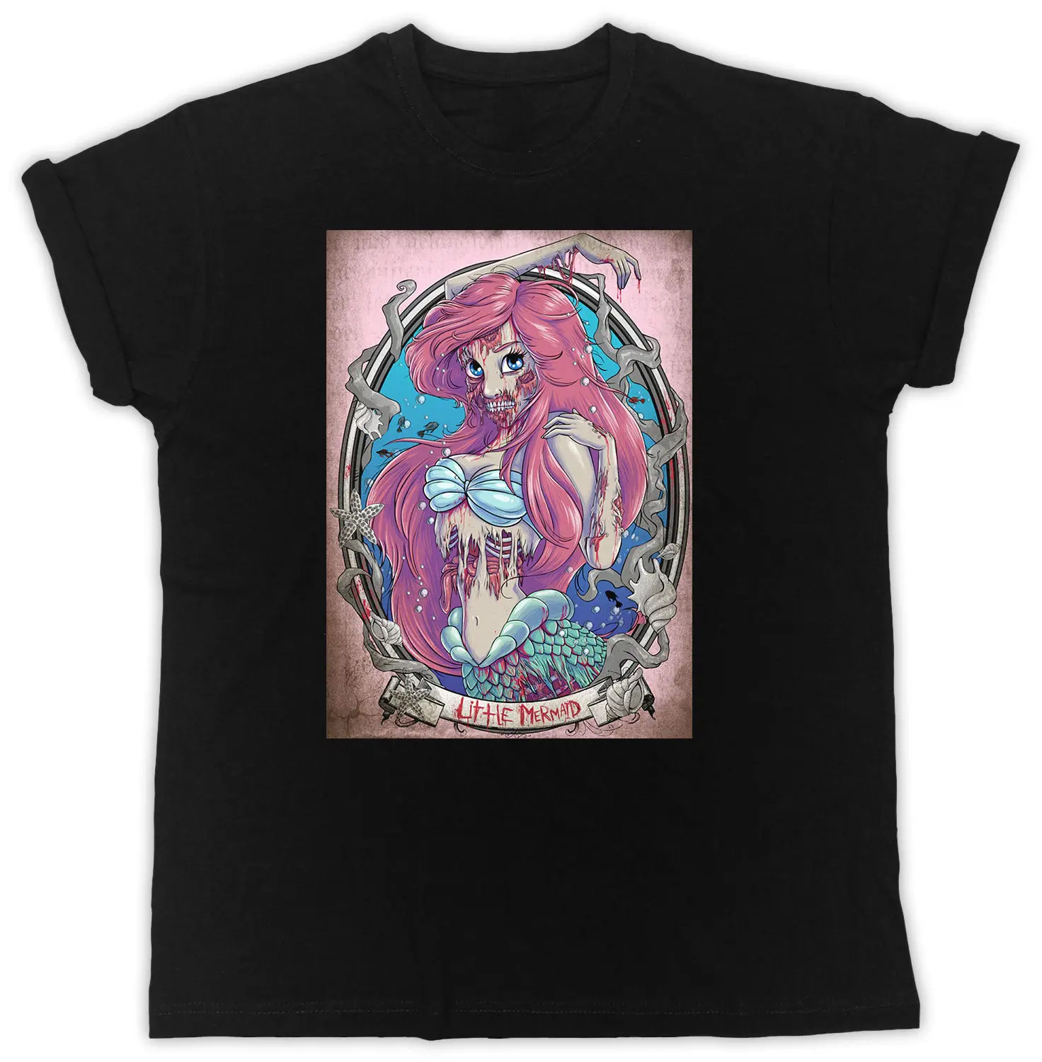 Забавный зомби Русалочка Ариэль дизайнер крутой с коротким рукавом унисекс