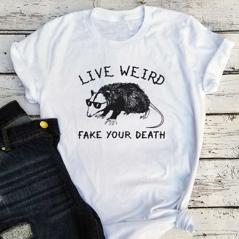 

Weird T Shirt Funny Animal Shirt AwesomeTee for Women Streetwear Women Top Fake Your Death Tees Summer Vintage Clothes XL
