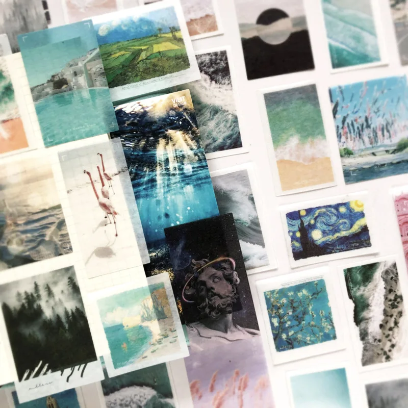 50 sheets large size Surreal Record Life stickers Pattern world masterpiece cool journal landscape painting sticker stationery | Канцтовары