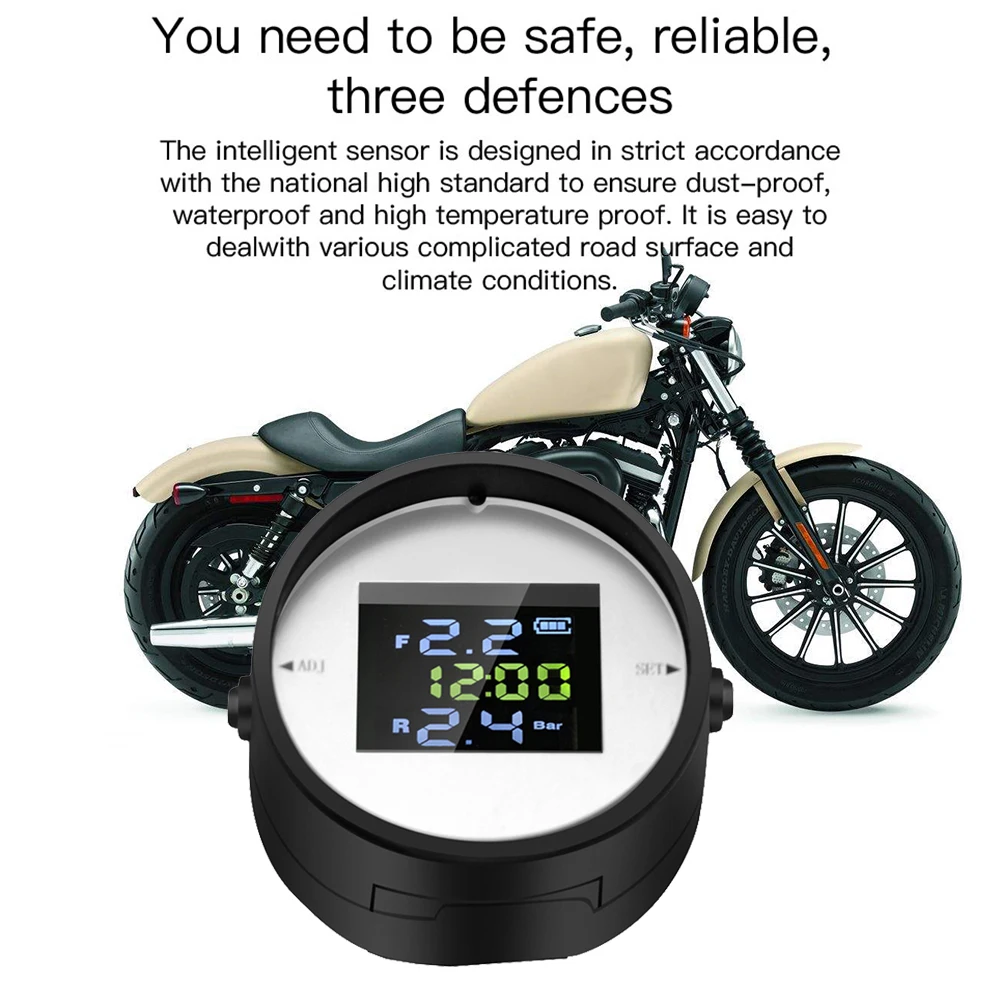 

Motorcycle TPMS Universal Motorbike Wireless Tire Tyre Pressure Monitoring System with 2 External Sensors Real-Time Display