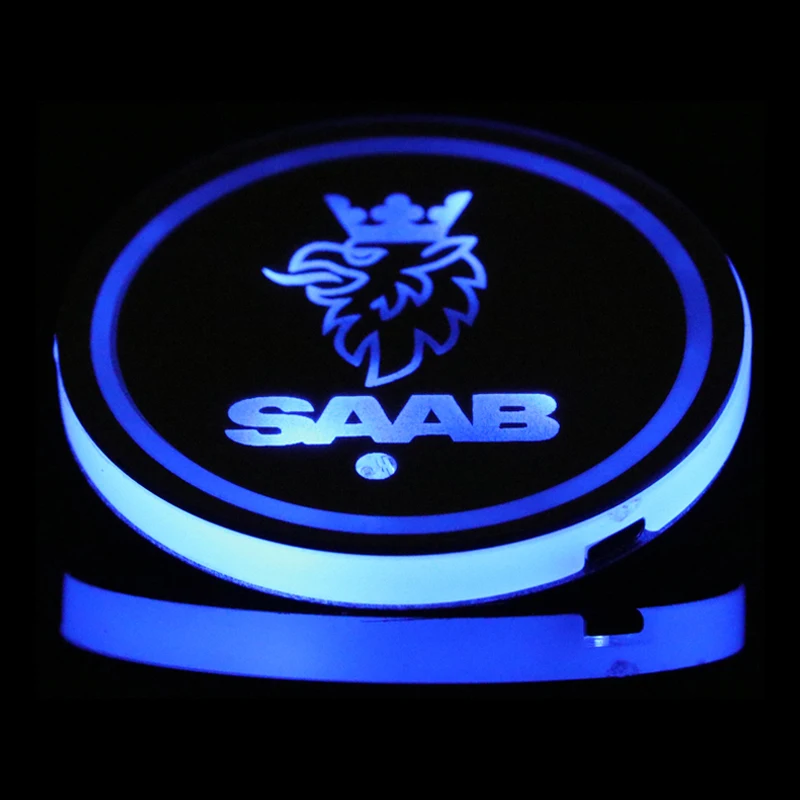 2X светильник ная подсветка для стакана с логотипом автомобиля Saab 9 3 5 9000 93 900 95 42250