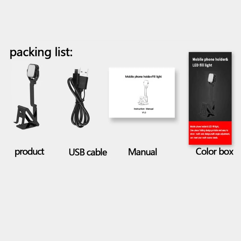 

5W Foldable Phone Holder With Adjustable Fill Light Smartphone Desktop Stand For Selfie Live Streaming Video Photography
