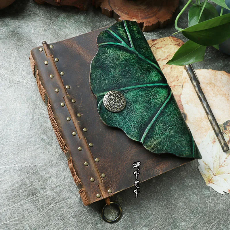 Head Leather Diary Manual Leather Thread Ancient Magic Nostalgic Button Lotus Leaf Notebook