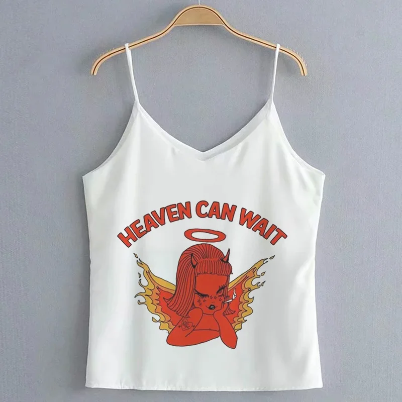 Женский короткий топ с принтом дьявола повседневный облегающий Топ без рукавов в