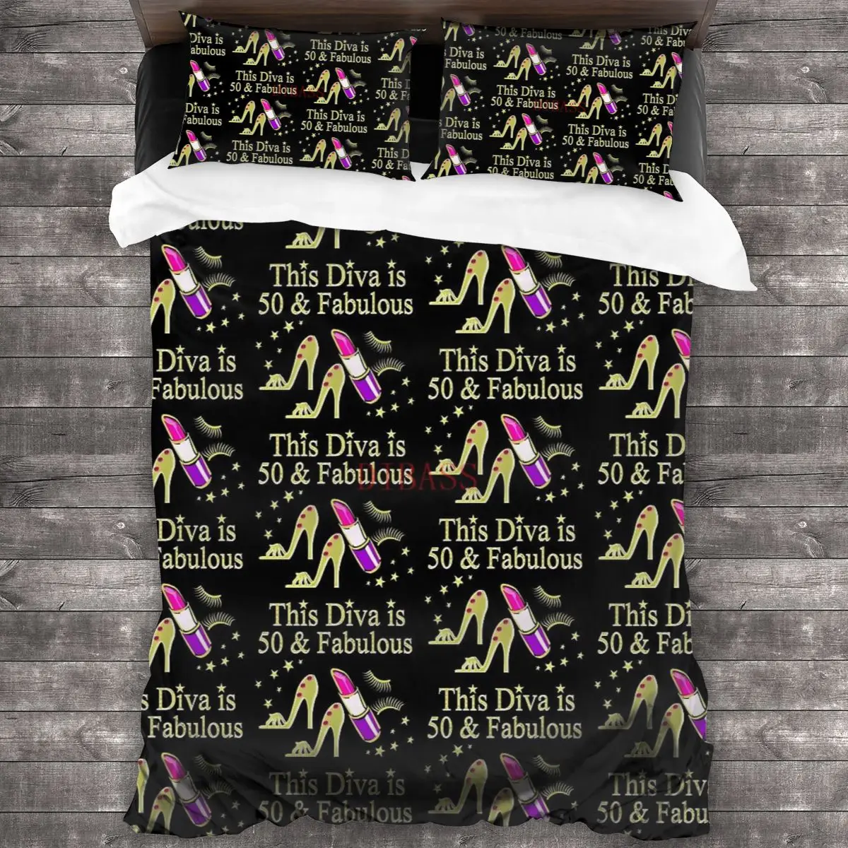 

GORGEOUS GOLD 50TH BIRTHDAY PARTY GIRL Soft Microfiber Comforter Set with 2 Pillowcase, Quilt Cover With Zipper