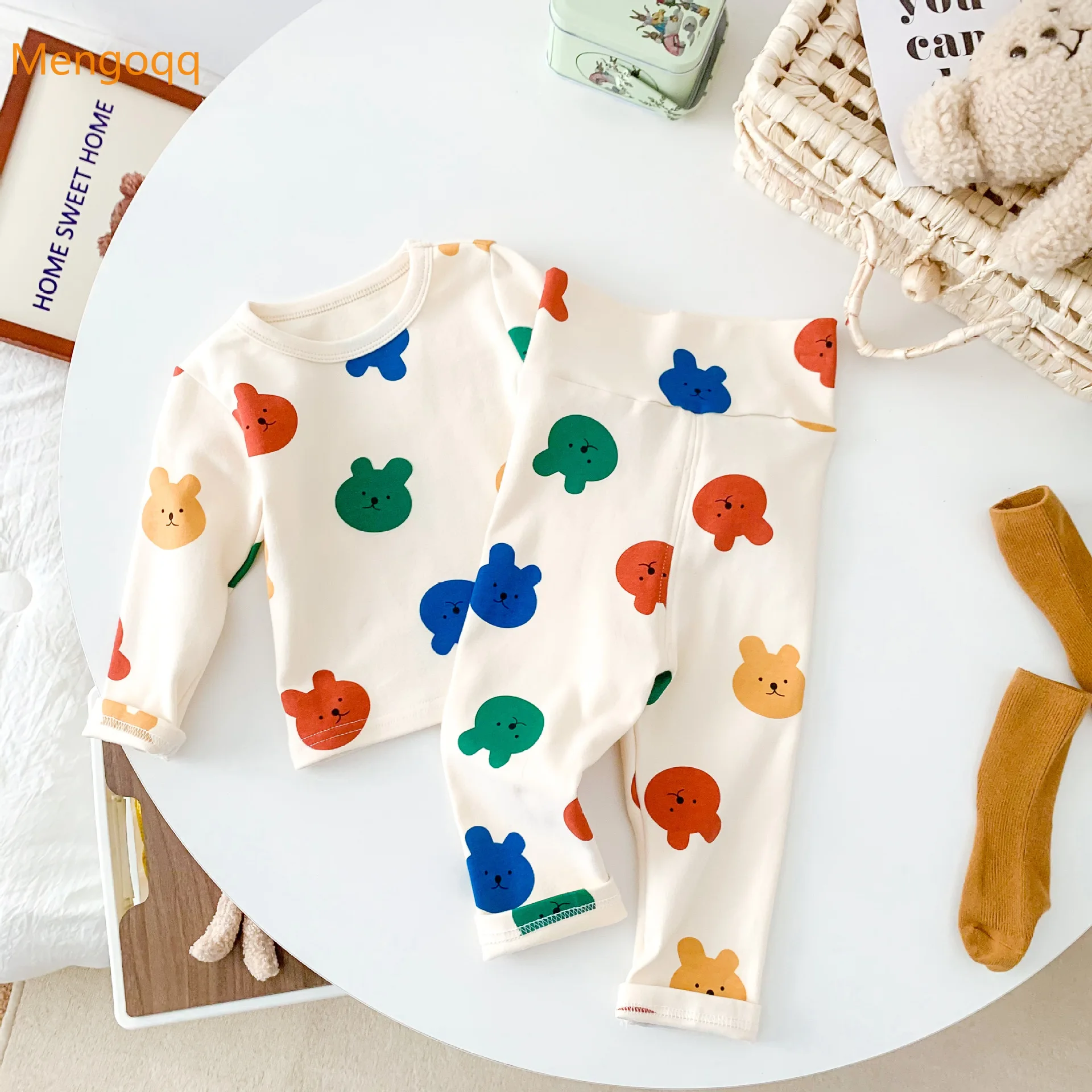 

Newborn Baby Girls Boys Autumn Spring Bottoming Full Sleeve Bear Top Shirts Trousers Kids Infant Clothes Set 2pcs 0-18M