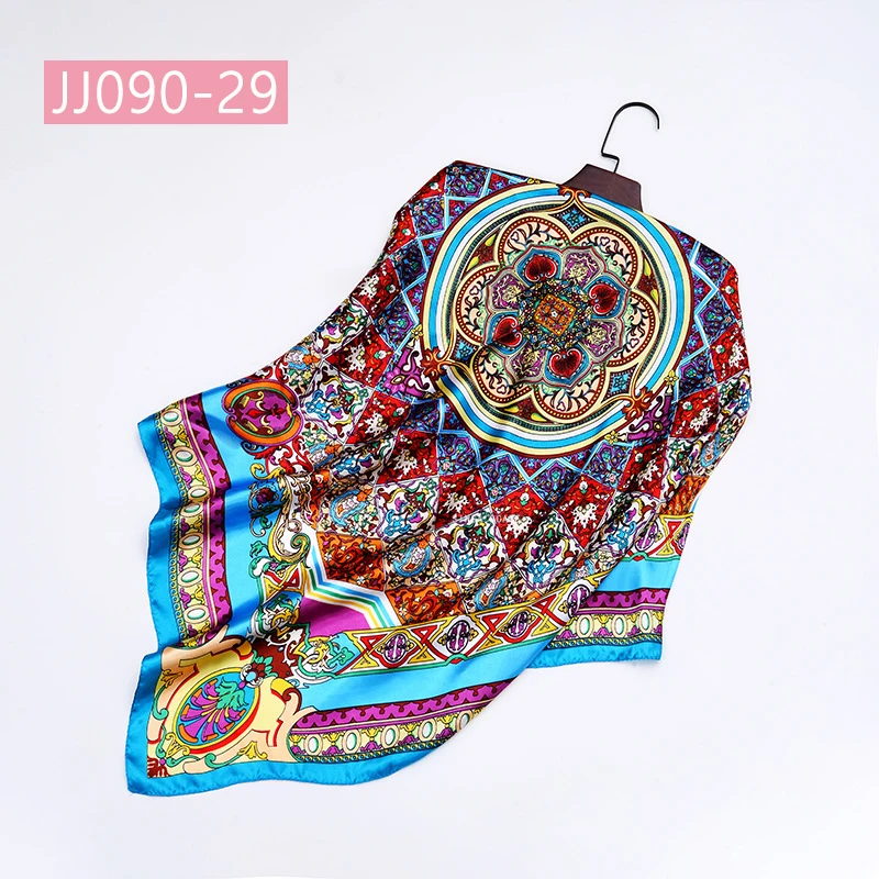 JJ090-29 90*90 см квадратный шарф для женщин, подходит ко всему, элегантные цветочные шарфы для волос, Женская бандана, весна-осень, атласные шелковые шарфы, шаль - Цвет: JJ090-29