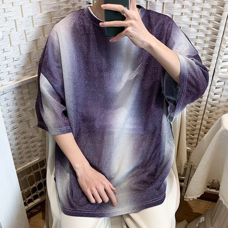 

Summer Bright T-shirt Men's Fashion Retro Casual Short-sleeved T Shirt Men Streetwear Korean Loose Hip-hop Tshirt Mens Tops