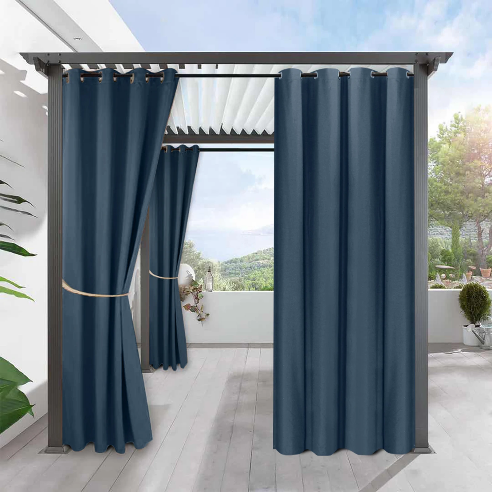 

2 Panel Pergola Outdoor Drapes Blackout Patio Outdoor Curtains Waterproof Outside Decor with Rustproof Grommet for Pergola/Porch