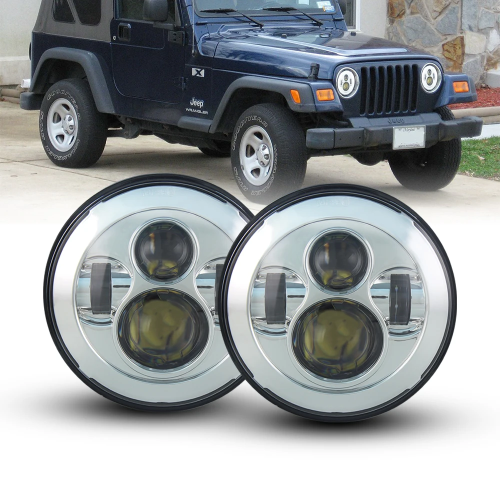 

For Jeep Wrangler Led Headlight 7inch Round High Low Beam with Halo Ring Amber Turn Signal for Lada Niva 4x4 Lamp