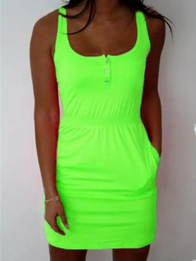 Летнее платье на бретельках неоново зеленого цвета для женщин модное свободное