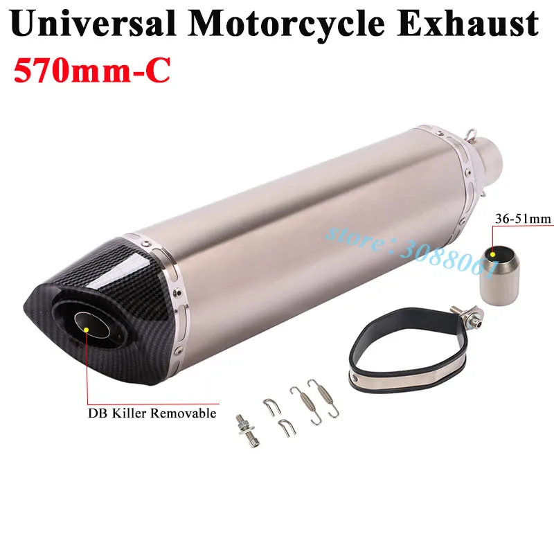 570mm-C Универсальный 570 мм мотоцикл Akrapovic выхлоп побега модифицированный 470 мм Глушитель дБ убийца для ATV TMAX 530 XMAX 300 G310 R1 - Цвет: 570mm-C
