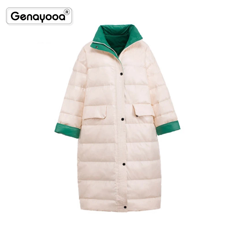 Genayooa брендовые свободные женские пуховики Зимние длинные парки Толстые теплые