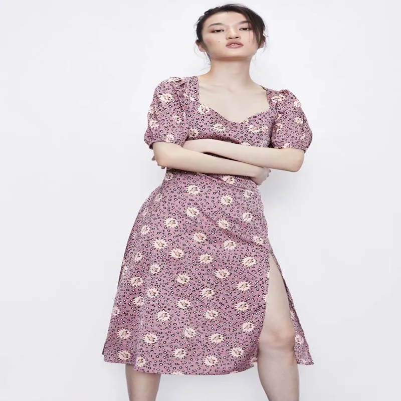 Весна-лето 2020 богемное повседневное розовое платье с коротким рукавом и