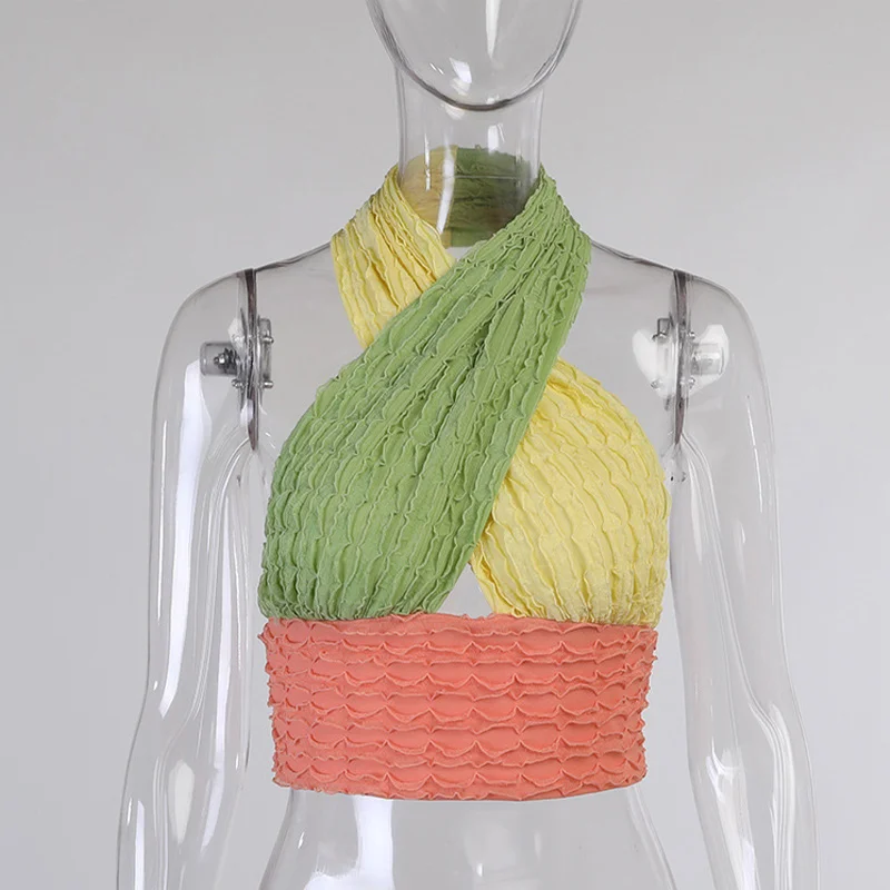 

Knitted Halter Backless Fungus Women's Tank Sexy Patchwork Sleeveless Crop Tops Female Tanks 2021 New Summer Fashion Ladies Top