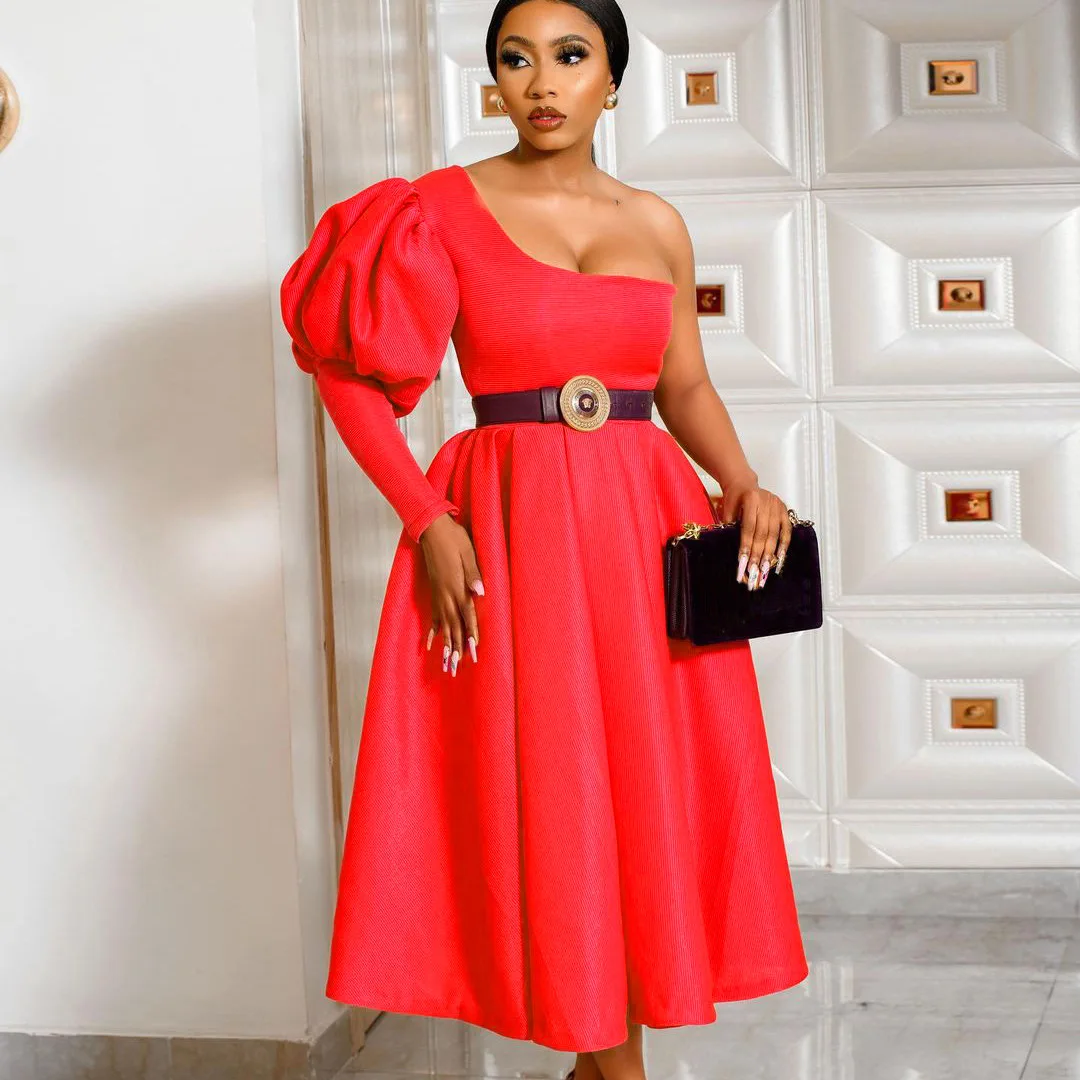 

Sexy One Shoulder Banquet Woman Dress 2021 Elegant Ball Gown Long Party Dress Women Summer Casual Plus Size Slim Office Dresses