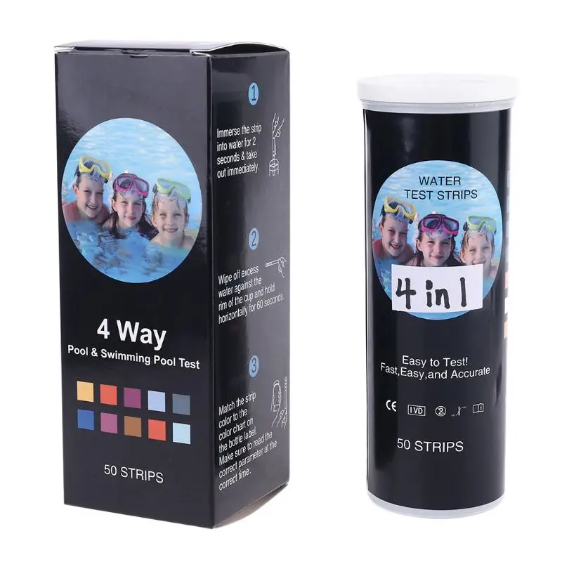 

50pcs Swimming Pool Water Test Strips 4in1 Water Quality Test Hardness pH Cl Alk