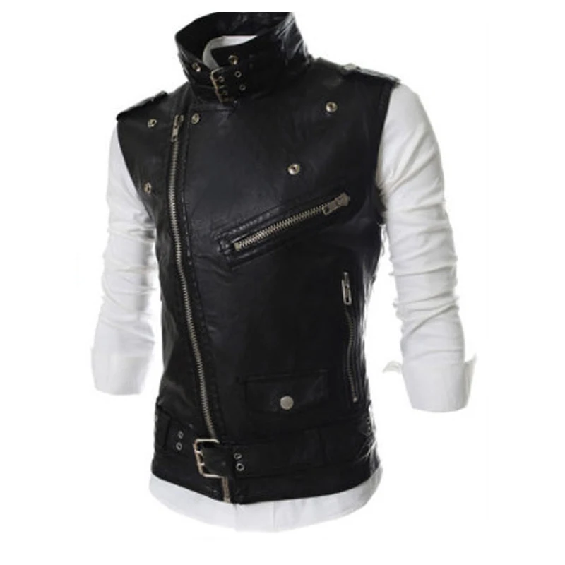 Veste Moto Cuir 2021 модная разноцветная застежкой молнией кожаный жилет для мужчин