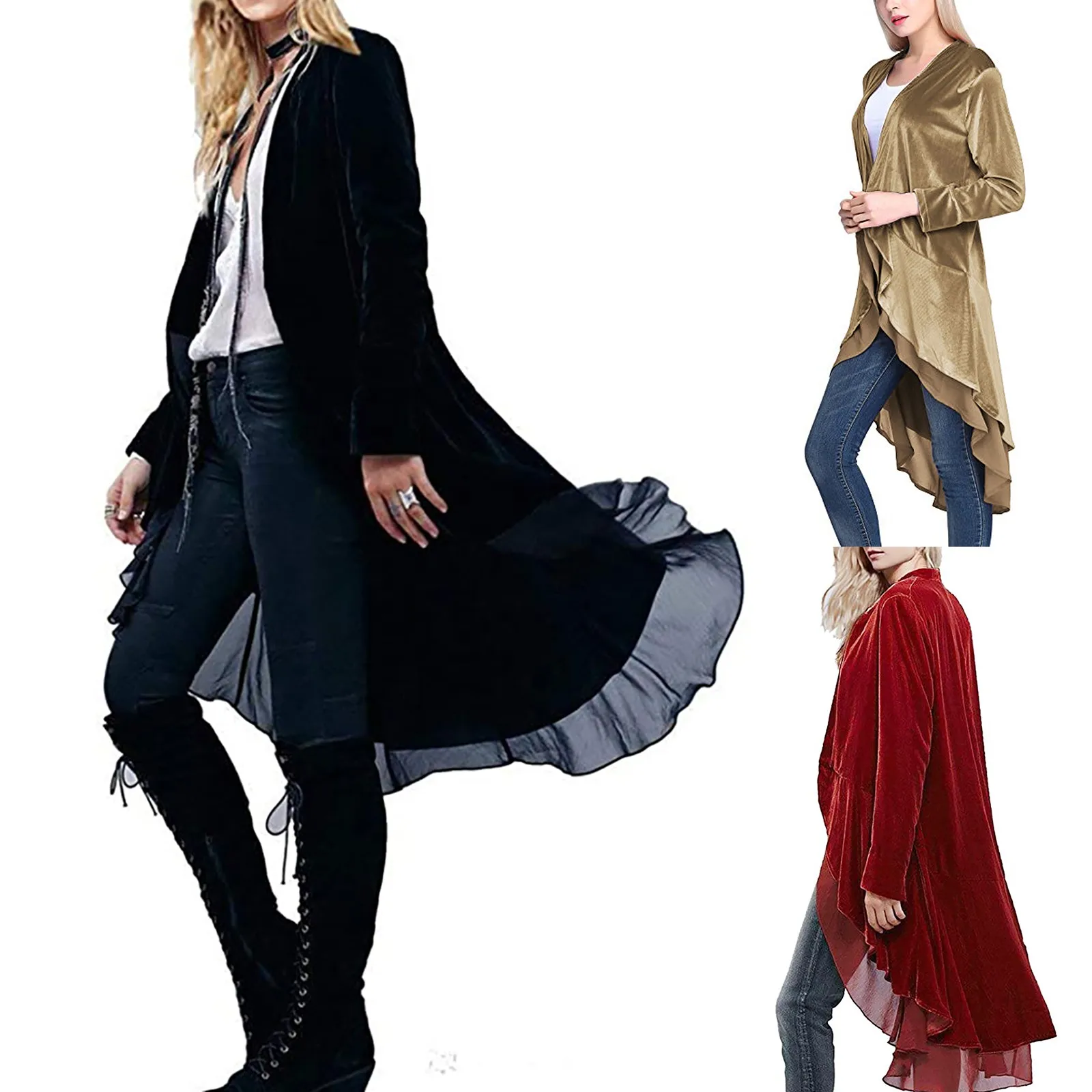 

Elegant Jacket Coat Women Ruffled Asymmetric Trench Long Blazers Coat Casual Jackets Outerwear Streetwear Casual Cardigan Tops