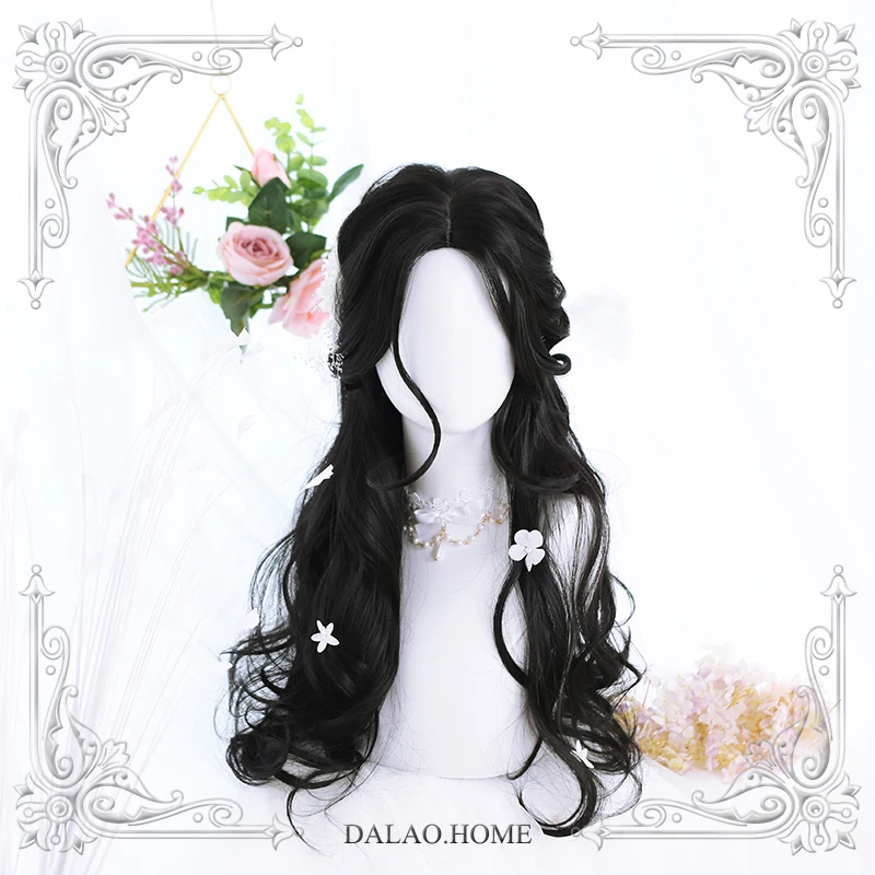 

High Quality Long Curly Hair Lolita Natural Black Middle Parting Hair