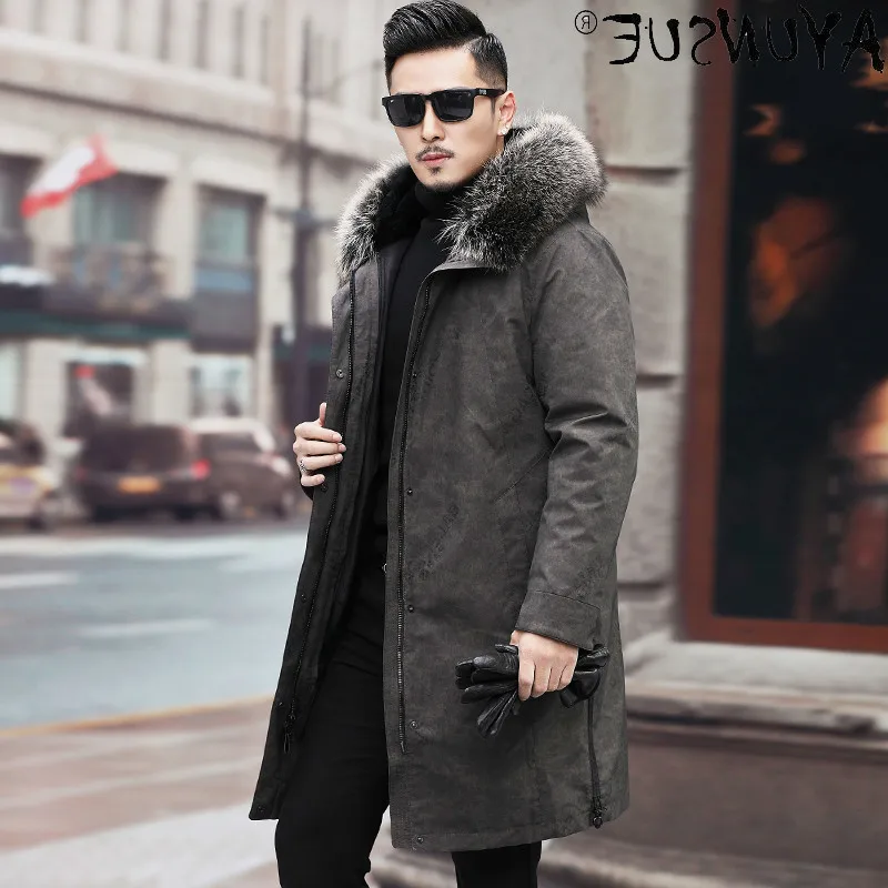 

2021 coat men's fur coat winter raccoon dog fur collar lining rabbit skin