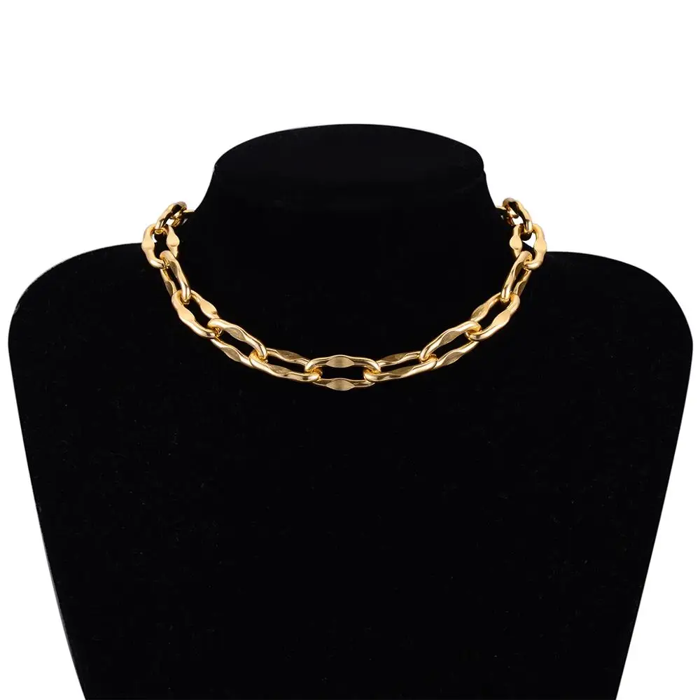 

Punk Hip Hop Curb Cuban Miami Chunky Chain Choker Necklace Women Statement Neck Collar Jewelry Aluminum Gold Color Necklace